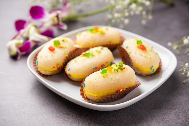 Malai Chop or Cream sandwich made using filling Rasgulla or Gulab jamun sweet is a Bengali sweet