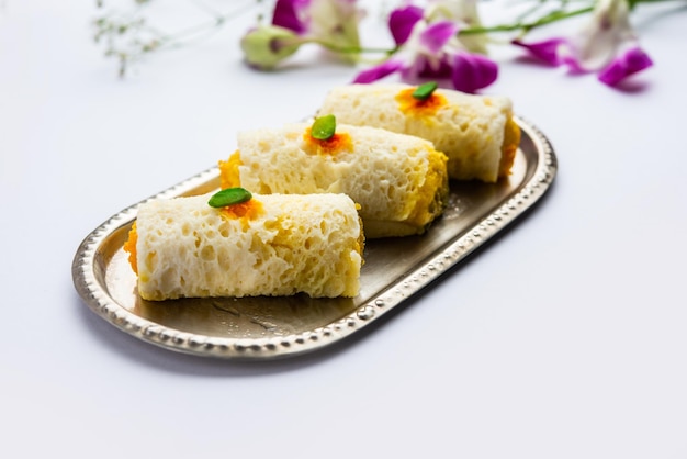 Malai Chop or Cream sandwich made using filling Rasgulla or Gulab jamun sweet is a Bengali sweet