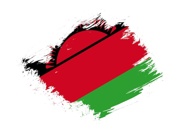 Malawi flag with abstract paint brush texture effect on white background