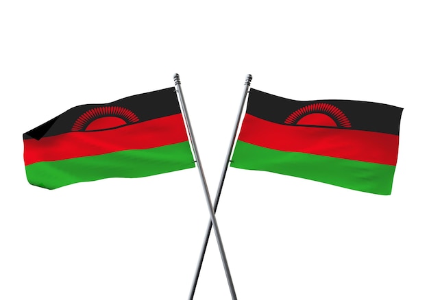 Malawi flags crossed isolated on a white background d rendering