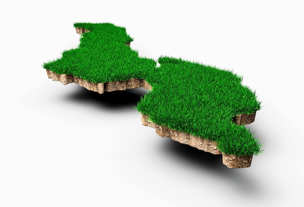 Malawi Map soil land geology cross section with green grass and Rock ground texture 3d illustration