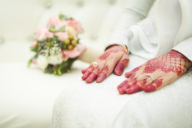 Malay bride henna carved beautiful and unique Selective Focus