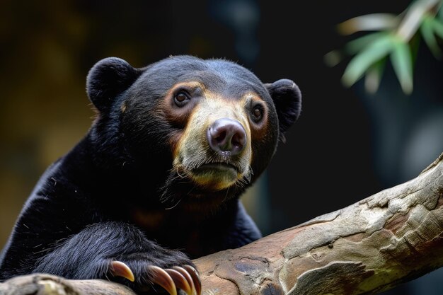 Malayan sun bear walking through the jungle