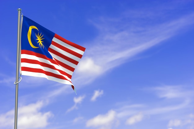 Malaysia Flag Over Blue Sky Background 3D Illustration