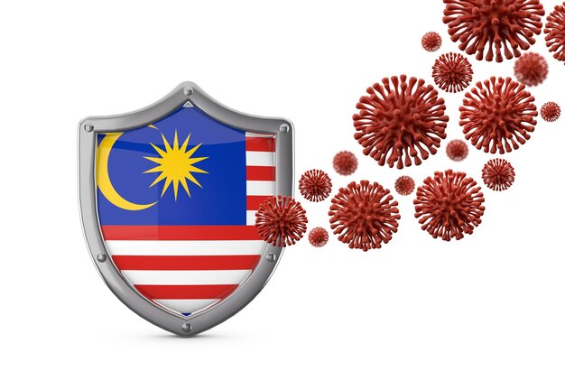 Malaysia flag shield protection against a virus bacteria d render