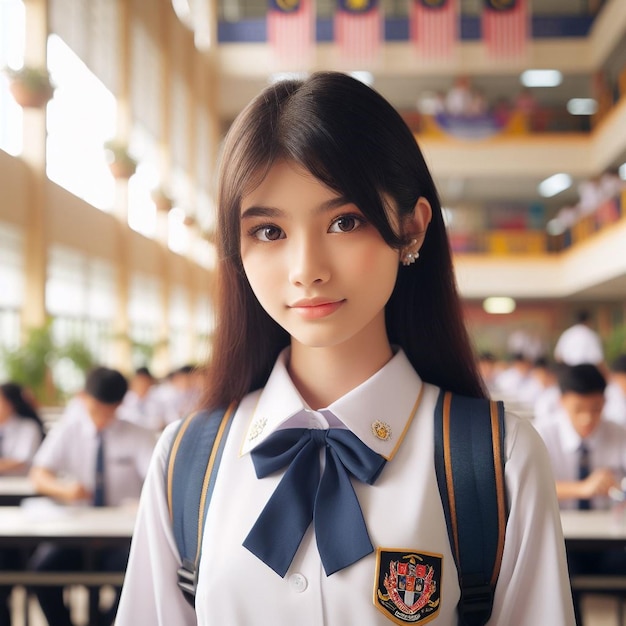 Malaysia High School Student Wearing High School Uniform in Malaysia School building female