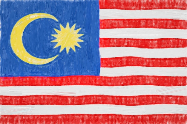 Malaysia painted flag. Patriotic drawing on paper background. National flag of Malaysia