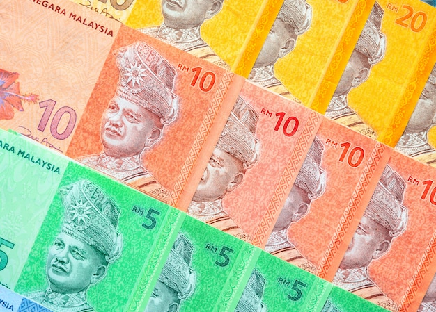 Photo malaysian ringgit banknotes background. financial concept.