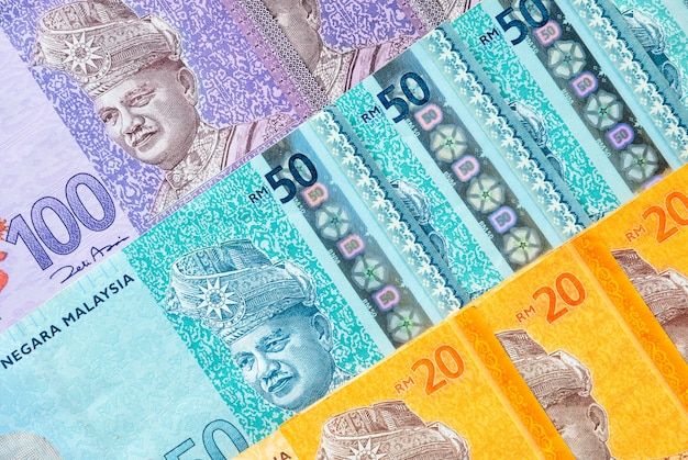 マレーシアのリンギット紙幣の背景。金融の概念。