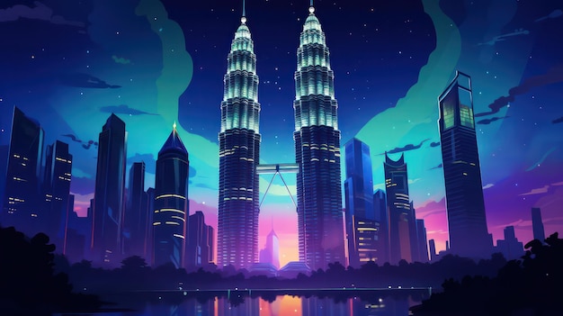 Malaysian Twin Tower Poster in the Night Day with Dark Sky View