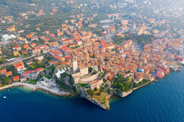 Malcesine, Italy - October 13, 2019: Top view of the beautiful city