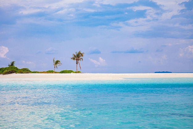 Maldive Islands Sand Beach Sunset Cloudy Sky View