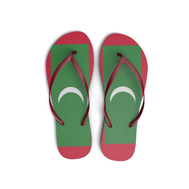 Maldiven vlag flip flop sandalen op een witte achtergrond 3D Rendering