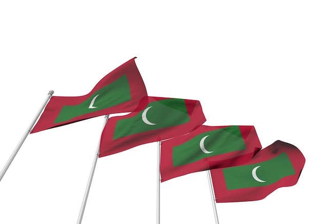 Maldiven vlaggen op een rij met een witte achtergrond 3D Rendering