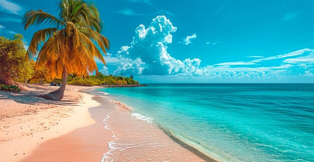 Maldives beach beautiful hanging palm trees snowwhite sand AI generated image