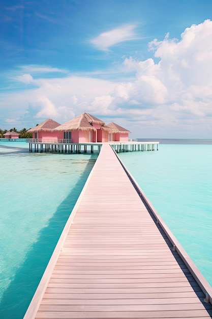 maldives beautiful bridge leading to the cottage in the middle of the beach with a soft dreamy feel