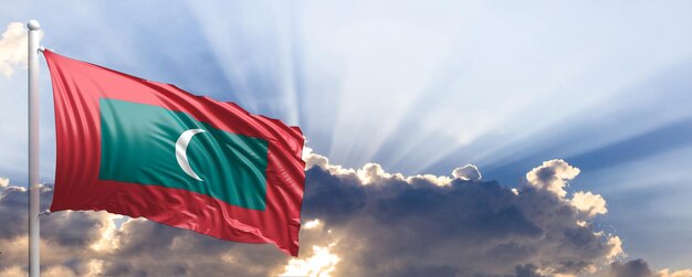 Maldives flag on blue sky 3d illustration