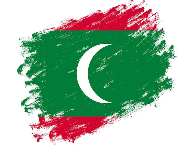 Maldives flag painted on a grunge brush stroke white background
