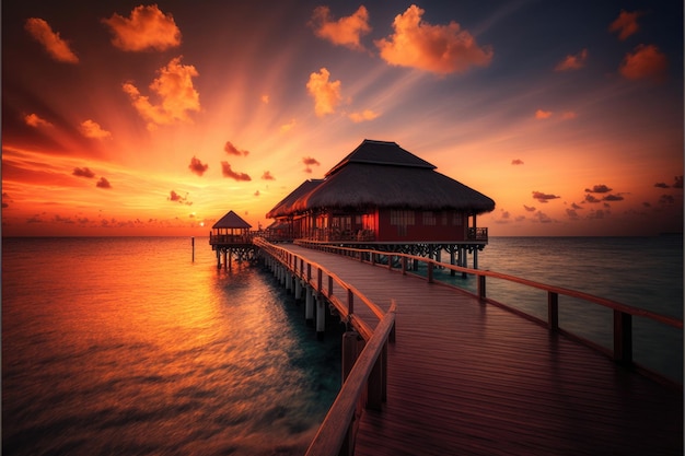 Maldives luxury resort beautiful sea hotel sunset tip view Made by AIArtificial intelligence