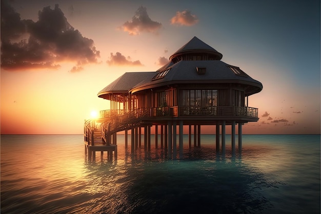 Maldives luxury resort beautiful sea hotel sunset tip view Made by AIArtificial intelligence