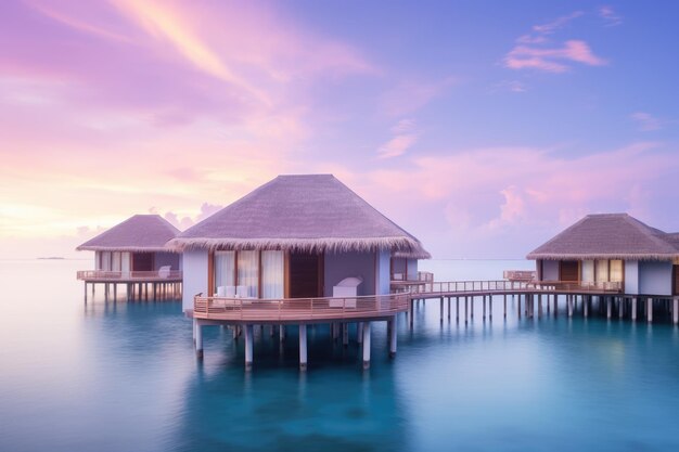 Мальдивские бунгало с видом на море на закате на пляже
