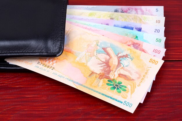 Maldivian Rufiyaa in the black wallet 