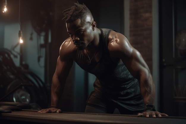 Photo male african adult working out at home gym athletic exercise generative ai aig23