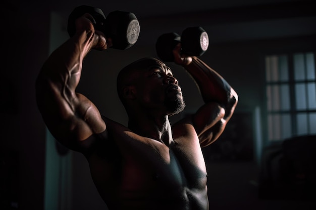 Male African American adult exercising with weights healthy Generative AI AIG23