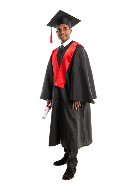 Male african american graduate in gown and cap