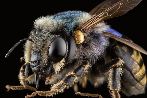 Male Andrena tibia the greygastered mining bee in closeup