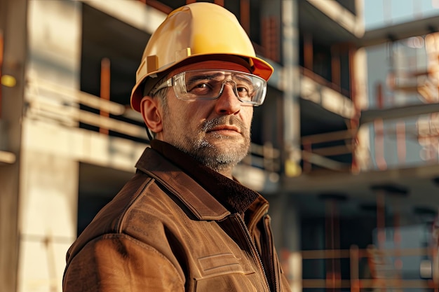 Male architect at a construction site looking happy construction