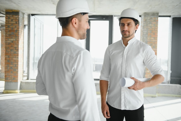 Male Architect Giving Instructions To His Foreman At Construction Site