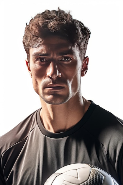 Photo a male athlete soccer player intensely looking into the camera