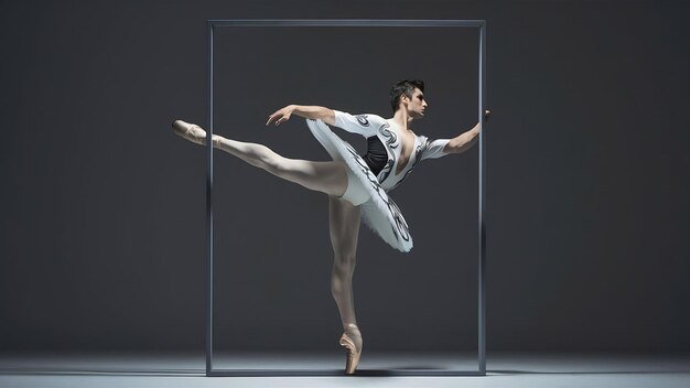 The male ballet dancer posing over gray