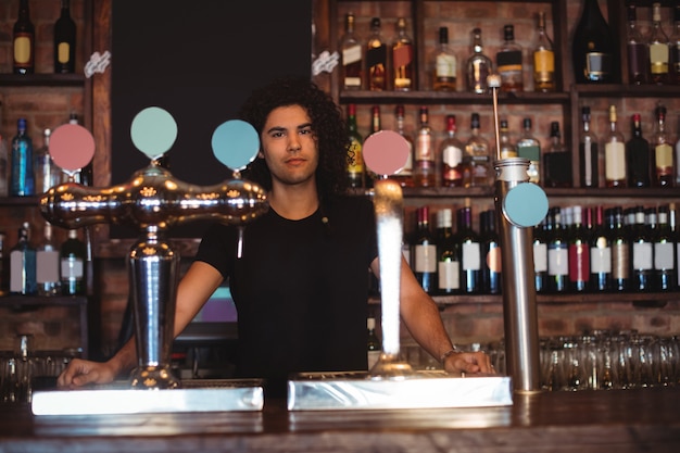 Male bar tender at bar counter