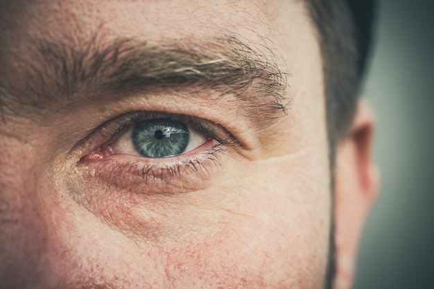 Male beautiful gray eye close up