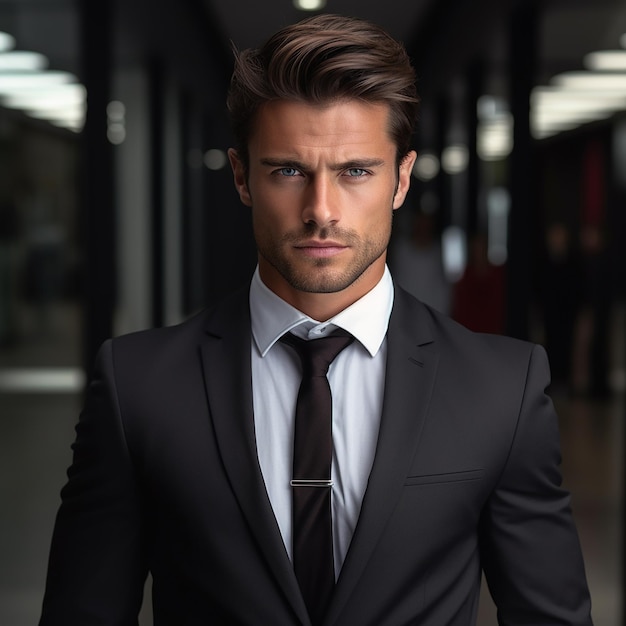 Male beauty concept portrait of a fashionable young man with stylish haircut wearing trendy suit