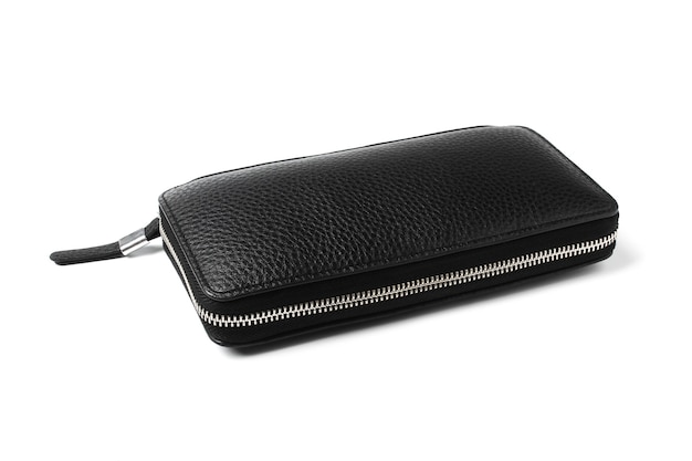 Male black leather purse isolated on white