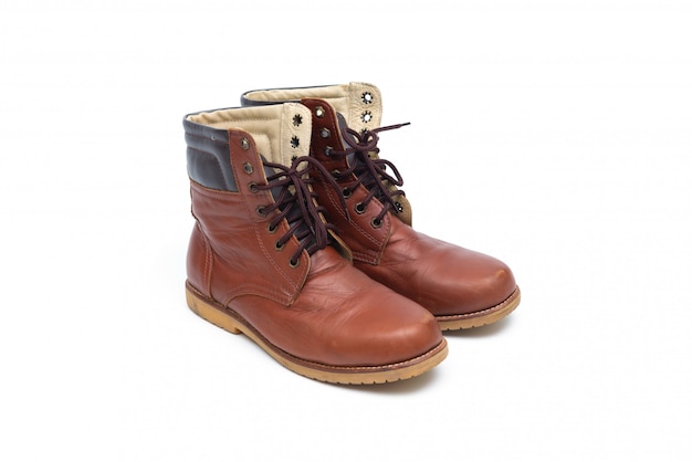Male brown leather boot, footwear fashion