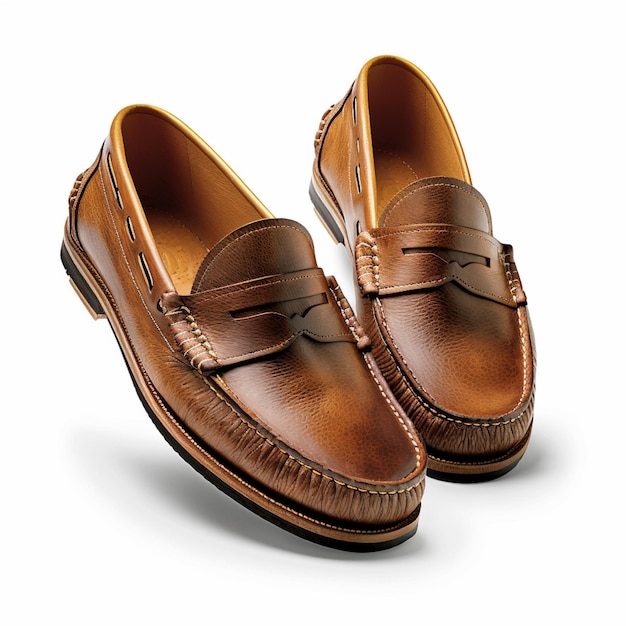 Male brown leather shoes isolated on a white top view