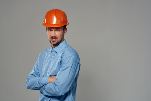 Male builders protection light background