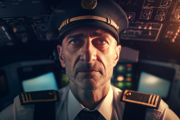 Foto aereo capitano maschio al tramonto ufficiale uniforme genera ai