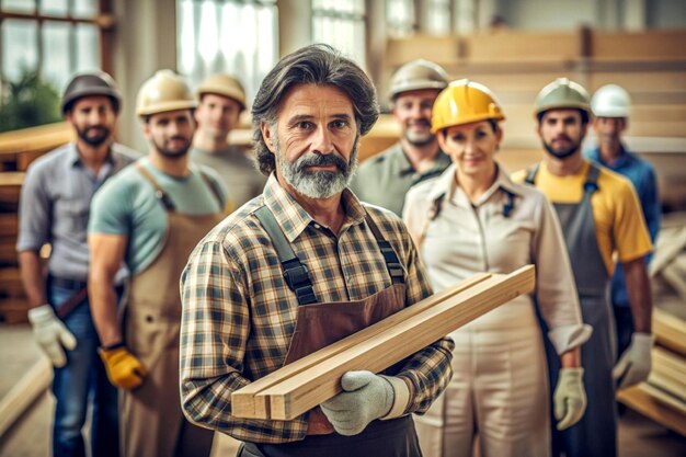 male carpenter holding wood team