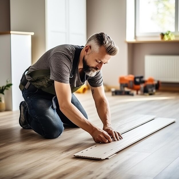 Photo male carpenter using sander on a piece of wood