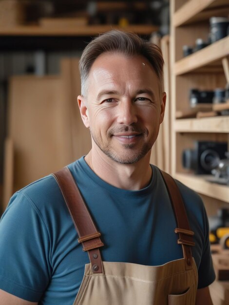 male carpenter at woodworking workshop