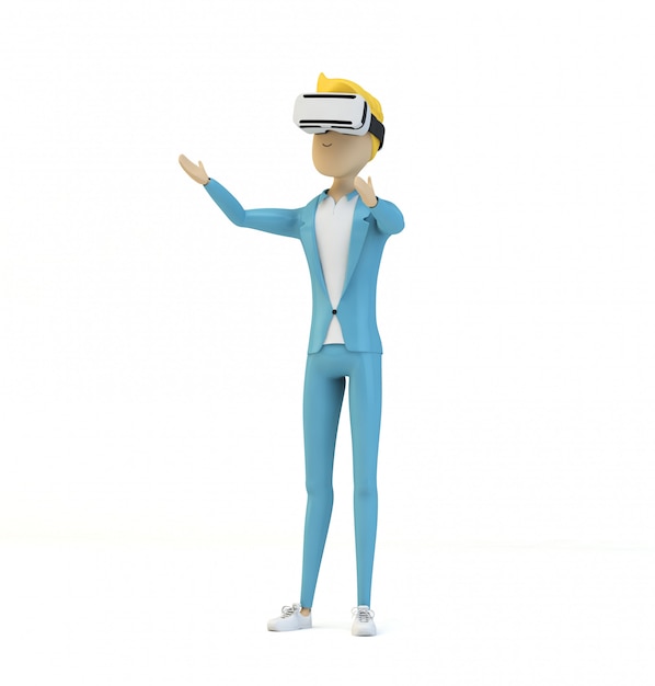 Male cartoon character usin VR glasses