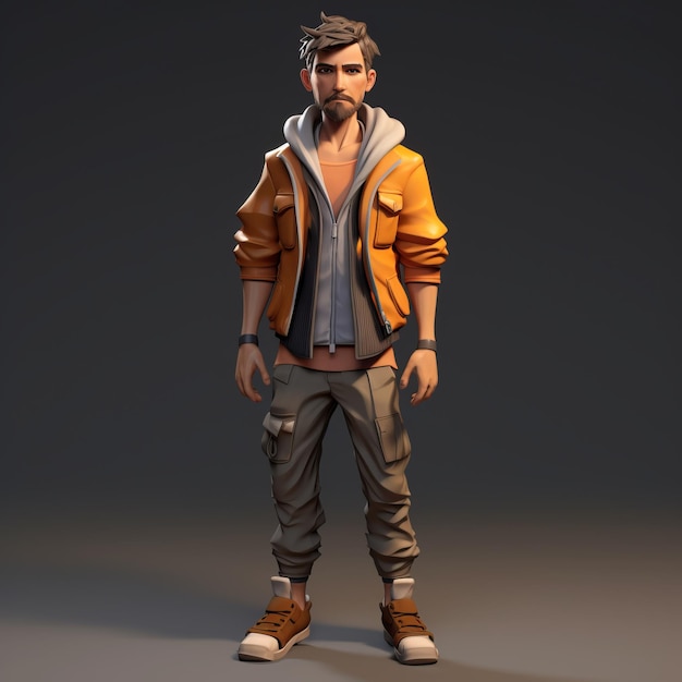 Photo male casual game character in orange jacket and pants