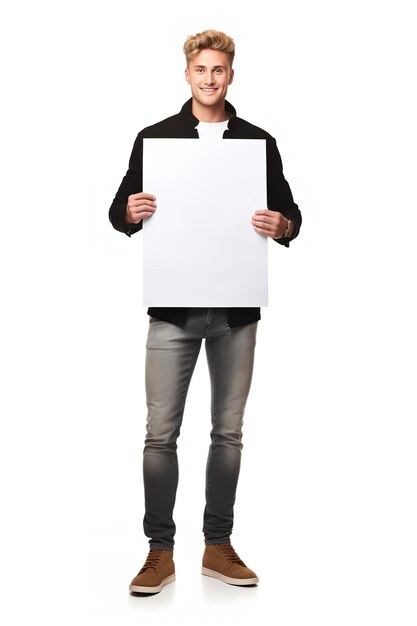Foto male caucasian model met blank sign ai gegenereerd