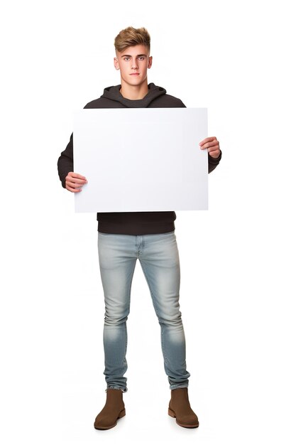 Photo male caucasian model with blank sign ai generated