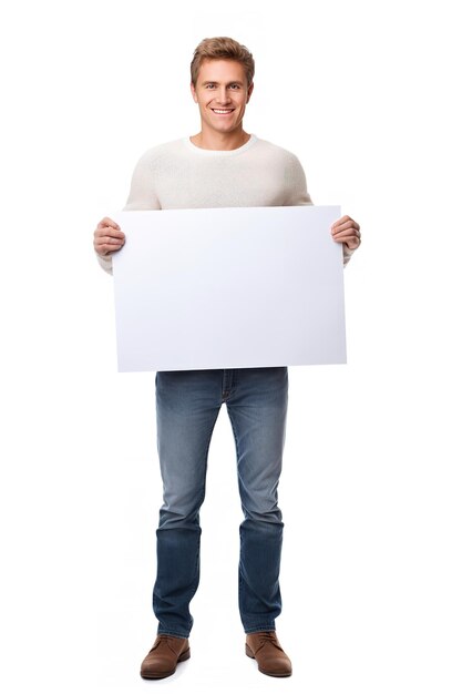 Photo male caucasian model with blank sign ai generated